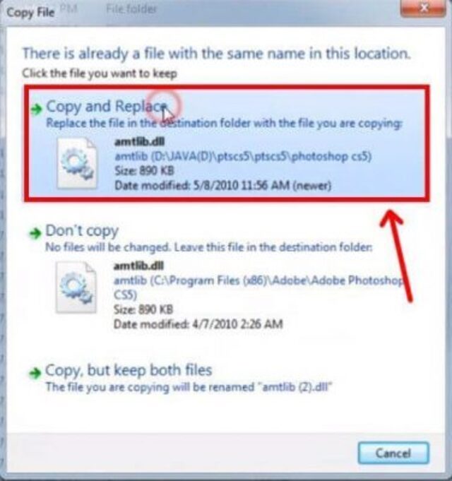 Chọn dòng “Copy and Replace”