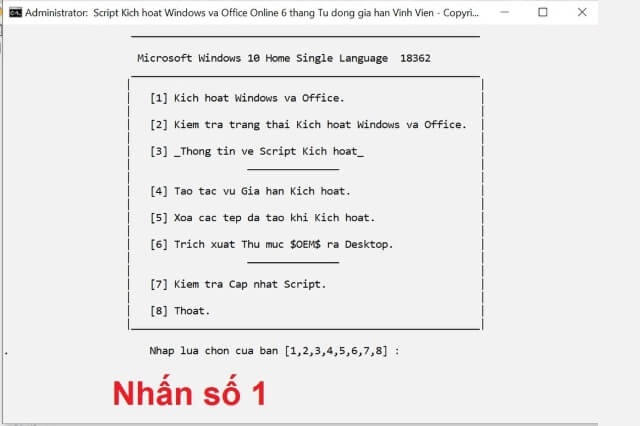 Nhấn phím số 1 ở giao diện tiếp