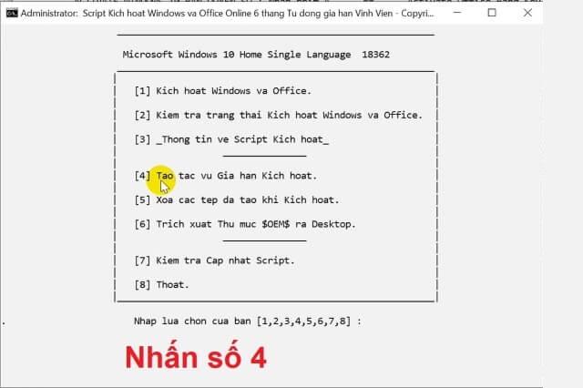 Nhấn phím số 4