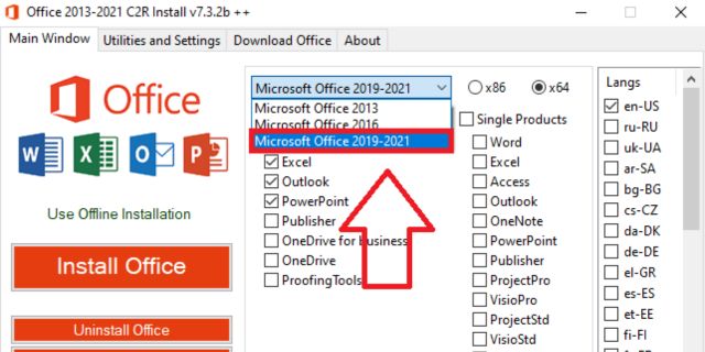 Tại giao diện của công cụ, bạn chọn Microsoft Office 2019-2021.